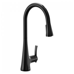 Torneira Cozinha Inteligente com Controle de Voz e App, Aumento de Pressão, Pulverizador Pull Down, Moen S7235EVBL Sinema, Preto Fosco