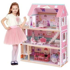 Casa de Bonecas de Madeira com 3 Anadares para Crianças a partir de 3 anos, ROBUD, Rosa