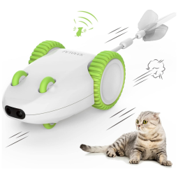 Ratinho Automático para Gatos Emite Sons e Possui Caldas de Plumas, Recarregável, PETGEEK C87311E, Branco