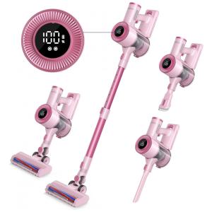 Aspirador de Pó sem Fio 1,5L com Sucção Potente 20Kpa, Tela LED, 30 Min de Uso, Homeika, Rosa