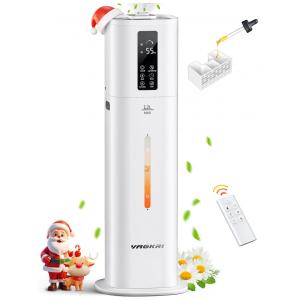 Umidificador Ultrassônico para Salas Grandes 12L de Preenchimento Superior, 3 Níveis de Névoa e Temporizador, VAGKRI VAHM03, Branco