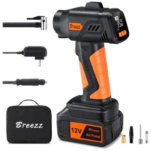 Compressor de Ar com Bateria Recarregável 20V 12V, 150PSI, BREEZZ X1202, Preto