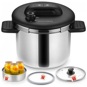 Panela de Pressão em Aço Inoxidável KOCH SYSTEME CS, 6,3 litros Olla de Pressão, Trava Easy OnePress, 3 Configurações de Pressão 3 PSI,