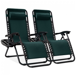 Conjunto de 2 Cadeiras Reclináveis de Gravidade Zero em Malha de Aço Ajustável com Almofadas e Bandejas Porta-copos - Best Choice Products