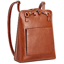 Mochila Feminina de Couro Conversível para Bolsa de Ombro, S ZONE, Marrom Claro