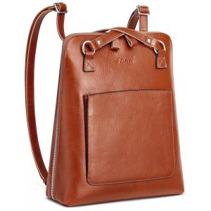 Mochila Feminina de Couro Conversível para Bolsa de Ombro, S ZONE, Marrom Claro