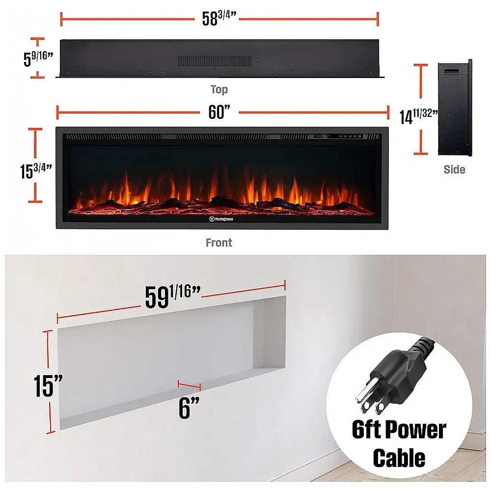 Lareira Elétrica Westinghouse 152x40cm 1500W Alexa Google Home Embutir 110V — foto 2