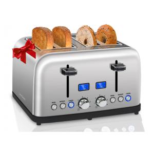 Torradeira Elétrica 4 Fatias 6 Níveis de Tostagem em Aço Inoxidável e Visor LCD, 110V 1500W, SEEDEEM, Prata