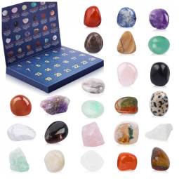 Calendário do Advento de Cristais 2025 para Crianças, 24 Pedras de Cura de Gemas Naturais Calendário do Advento com Rochas