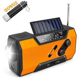 Givoust Rádio AM, FM e NOAA 2000mAh Com Bateria Solar ou Manivela de Recarga USB