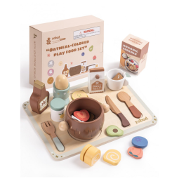 Conjunto Único de Comida Educativo de Madeira ROBUD com 31 Peças para Crianças - Brinquedos de Cozinha Montessori, Educativos e Divertidos