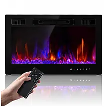Lareira Elétrica Embutida 76,2 cm, RealSmart 1500W - Aquecedores de Parede Controle Remoto - 12 Cores de Chama - Design Moderno - Baixo