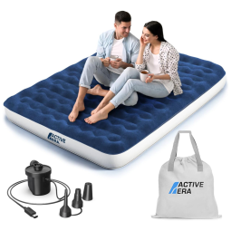Colchão Inflável Casal Queen, com bomba de ar recarregável USB, bolsa de viagem e travesseiro incluído, ACTIVE ERA, Azul