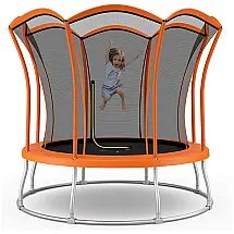 Trampolim Externo Goplus 2,44m Flor Exclusiva Rede Gabinete Almofada Segurança Estrutura Aço Galvanizado Laranja