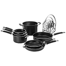 Jogo de Panelas em Alumínio Antiaderente com 12 Peças e Alças de Silicone Confortáveis, Cuisinart N51-12BK, Preto