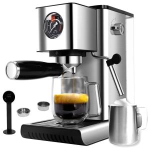 Ocatex Máquina de Café Expresso Automática 1.2L 20 Bar de Aço Inoxidável, 110V, Prata