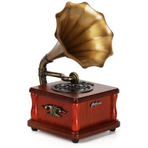 Mini Gramofone Toca Discos Retrô com USB, AUX e Bluetooth, Eikosch, Marrom