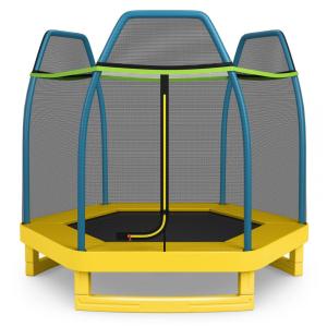 Trampolim DIÁRIO para crianças, trampolins recreativos de 7 pés, trampolim com compartimento de segurança de rede, mini trampolim interno