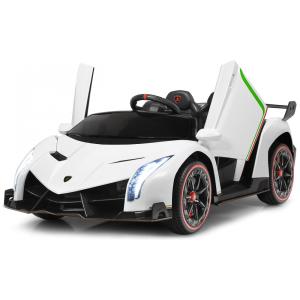 Carro Elétrico Infantil Lamborghini Licenciado 12V, 2 Lugares, 2 Motores 240W, Controle Remoto 2.4G, Música Bluetooth, Branco
