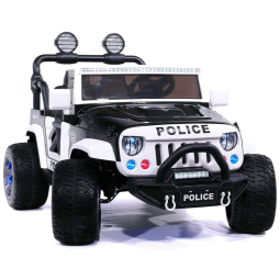 Carro Infantil Policial a Bateria 2 Lugares com Controle Remoto, Rodas de Borracha de Espuma EVA, Assento de Couro e Bluetooth FM MP3, 24V