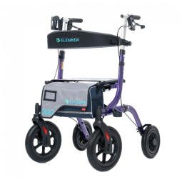 Andador All-Terrain Rollator com Assento, Rodas Dianteiras de 30 cm Não Pneumáticas, Design Dobrável e Compacto, ELENKER, Roxo