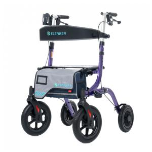 Andador All-Terrain Rollator com Assento, Rodas Dianteiras de 30 cm Não Pneumáticas, Design Dobrável e Compacto, ELENKER, Roxo