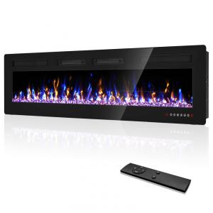 Lareira Elétrica Ultra Fina de 182,9 cm Embutida e de Parede, Controle Remoto, Tela de Toque - Eueiriup