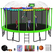 Cama Elastica Infantil com Diâmetro, Cesta de Basquete e Rede de Proteção para até 680 kg, DEEPROAR, Verde