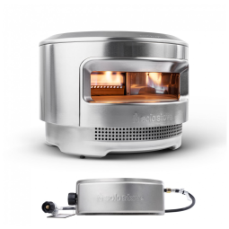 Forno de Pizza a Gás Portátil Aço Inoxidável com Queimador de Gás e Pedra de Pizza de Cordierita, Solo Stove, Prata