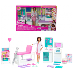 Clínica Médica Completa com mais de 30 Acessórios para Crianças de 4 Anos ou Mais, BARBIE HFT68, Rosa