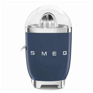 Espremedor de cítricos elétrico Smeg azul marinho retrô com acionamento automático, bico antigotejamento e peças laváveis em lava‑louças
