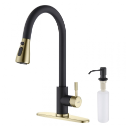 Torneira Cozinha com Dispensador de Sabão, Pulverizador de 3 Modos, Aço Inoxidável, Keer, Preto Fosco e Dourado