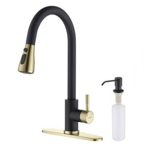 Torneira Cozinha com Dispensador de Sabão, Pulverizador de 3 Modos, Aço Inoxidável, Keer, Preto Fosco e Dourado