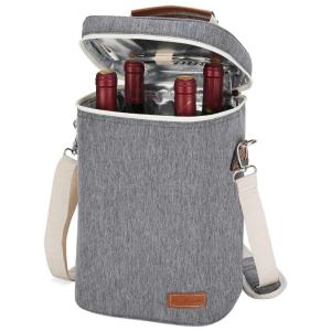 Zormy Bolsa Térmica Para Transporte de Vinhos até 4 Garrafas com Abridor, Cinza
