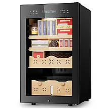 Gabinete Eletrônico Mirfee Preto 65L Controle Temperatura e Umidade Cedro Espanhol Display LED 110V