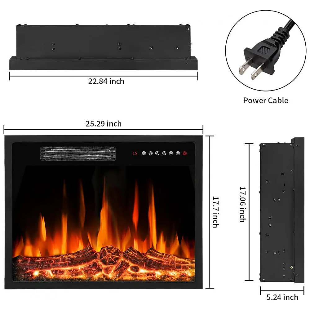 Lareira Elétrica Tornivk 58x46cm 1500W Chamas LED Multicoloridas Embutir 110V — foto 3