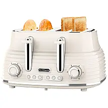 Torradeira Elétrica 4 Fatias em Aço Inoxidável com Função Descongelar e Bandejas de Migalhas Removíveis, 110V, Anfilank, Creme