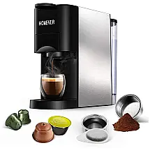 Cafeteira Elétrica Expresso 4 em 1, 19 Bar, Compatível com Cápsula Nespresso, 110v, HOMEVER, Preto