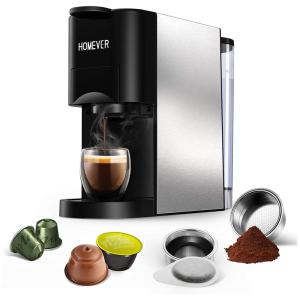 Cafeteira Elétrica Expresso 4 em 1, 19 Bar, Compatível com Cápsula Nespresso, 110v, HOMEVER, Preto