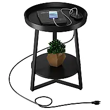 Mesa Lateral Redonda Gadroad 02ST025A com Estação de Carregamento USB Preta 40 cm