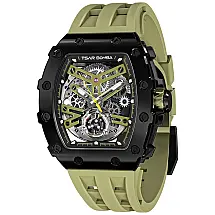 Relógio Masculino Analógico Automático Mecânico a Prova dÁgua 50M com Pulseira de Silicone, TSAR BOMBA JYTB8208OLIVE 05, Verde Azeitona