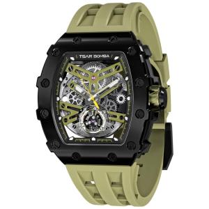 Relógio Masculino Analógico Automático Mecânico a Prova dÁgua 50M com Pulseira de Silicone, TSAR BOMBA JYTB8208OLIVE 05, Verde Azeitona