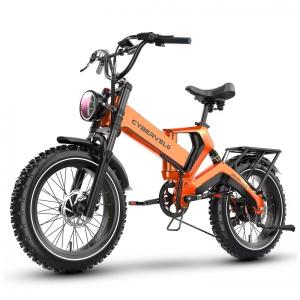 Bicicleta Elétrica Dobrável 1000W-2000W Pico, Bateria 48V 25Ah, Suspensão Dupla, Freios Hidráulicos, 8 Marchas, Autonomia Até 160 km