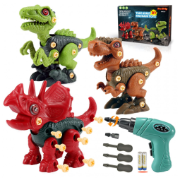 Kit 3 Dinossauros de Construção que Estimula a Imaginação e Criatividade com 6 Acessórios para Crianças Acima de 3 Anos, FREE TO FLY