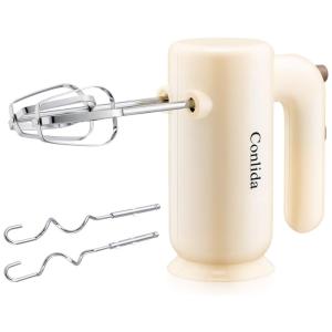 Hand Mixer Batedeira de Mão com 5 Velocidades e 4 Acessórios em Aço Inoxidável, 350W, 110v, CONLIDA, Creme