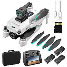 Drone Profissional 4K com GPS, Tela no Controle, Prevenção de Obstáculos, Motor Brushless, Transmissão 5G e 3 Baterias - Mcokoe Branco