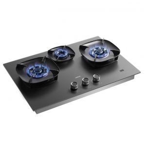Cooktop a gás de embutir 76cm Robam FireCube vidro temperado cinza 3 queimadores brass lotus flame 41.800 BTU gás natural e GLP