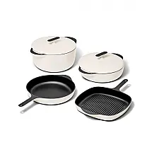 Jogo de Panelas Caraway 8 Peças Ferro Fundido Esmaltado Creme Livre de PFAS 260°C