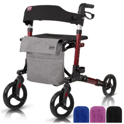 Andador Adulto Idoso Vive Mobility com Assento e Super Leve, Suporta até 136 Quilos, Vermelho