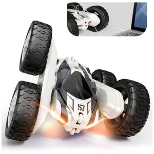 Carrinho de Controle Remoto 2 em 1 4WD 2.4 Ghz Dupla Face 360 com 2 Baterias Recarregáveis, TECNOCK, Branco